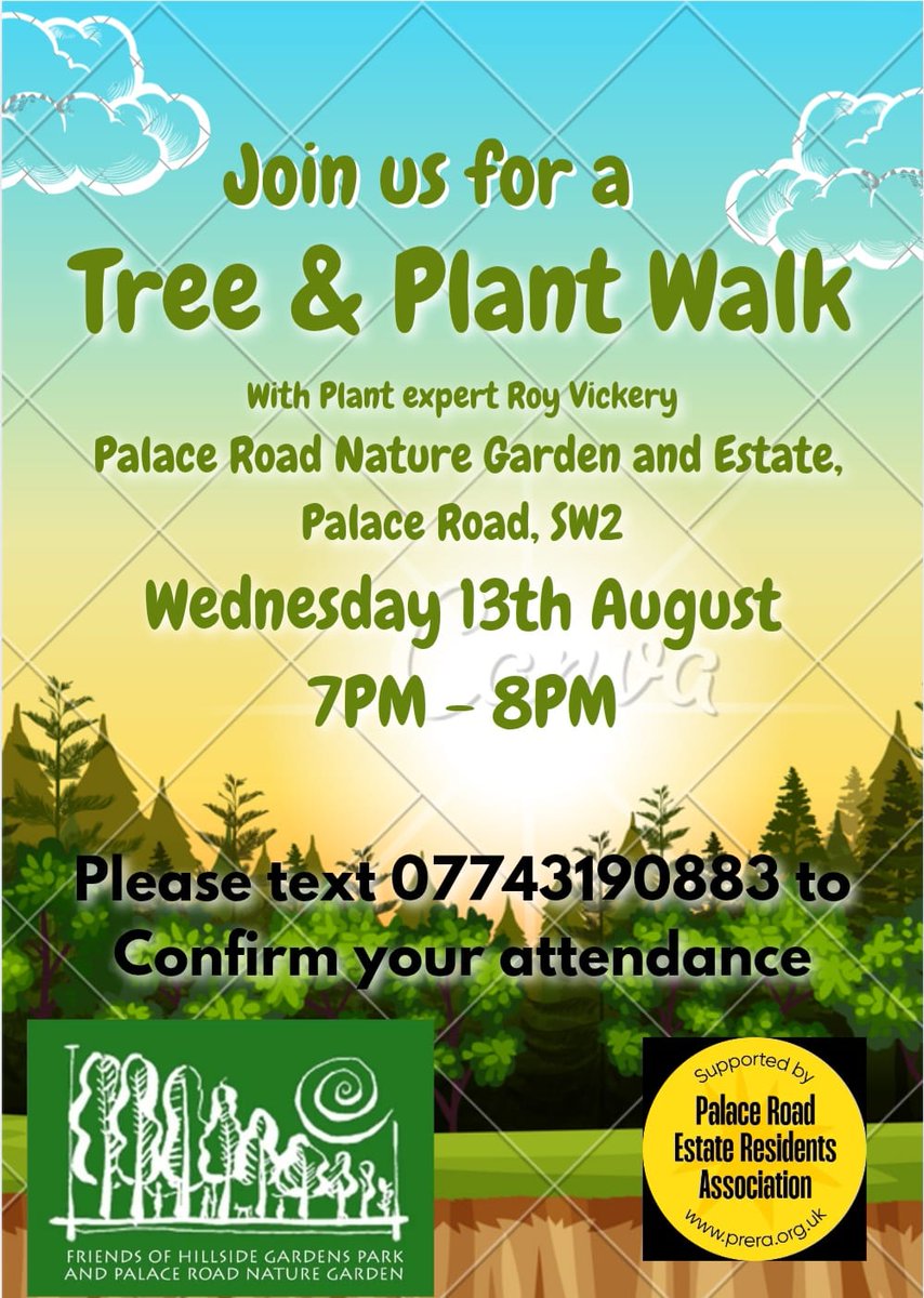 Robert Doyle (@rjdoylesw2) on Twitter photo THIS EVENING 7pm
"It's a perfect day for an informative stroll around Palace Road Nature Garden, Palace Road! 
Join us as Roy Vickery, of the South London Botanical Institute, guides us through the plants and trees in this very special place." THIS EVENING 7pm
"It's a perfect day for an informative stroll around Palace Road Nature Garden, Palace Road! 
Join us as Roy Vickery, of the South London Botanical Institute, guides us through the plants and trees in this very special place."