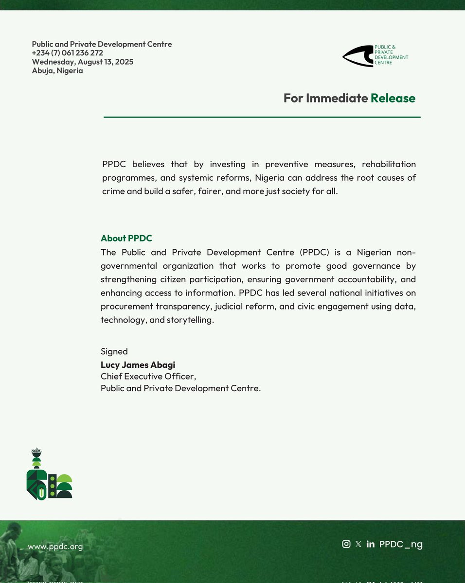 Following the recent escape of 16 inmates from the Keffi Custodial Centre, PPDC urges urgent reforms to Nigeria’s pre-trial detention system.

From speeding up case resolution to strengthening security and improving inmate welfare. 

It is time to fully implement the 2019
