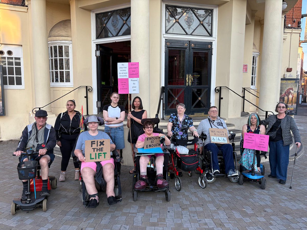 There has been no step-free access at <a href="/NewWimbTheatre/">New Wimbledon Theatre</a> for months. Our Access Champions held a peaceful protest outside the theatre. Enough is enough. Fix the lift! <a href="/EventsATG/">ATG Events</a>
