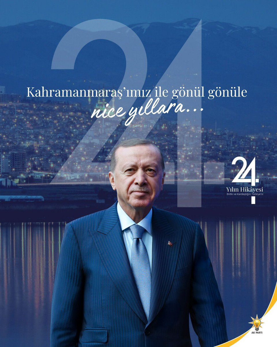 AkKahramanmaras's tweet photo. “Millete hizmet yolunda 24 Yıl…”

Birlik ve kardeşliğin Türkiye’sinde, Kahramanmaraş ile gönül gönüle nice yıllara…🇹🇷
 
#AKParti24Yaşında
#BirlikveKardeşliğinTürkiyesi
#AKParti
#TürkiyeYüzyılı 
#Kahramanmaraş 🇹🇷 https://t.co/kInmVjnIa3