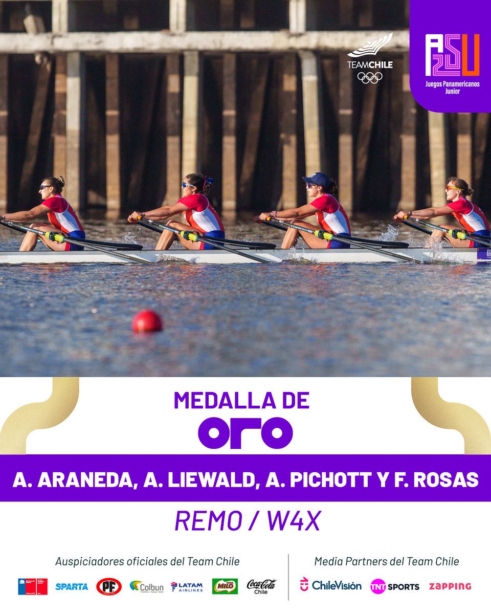 ¡DOCE OROOOOS! 🥇🚣🏼‍♀️👸🏼👸🏽

El bote formado por Amanda Araneda, Antonia Liewald, Antonia Pichott y Felipa Rosas obtuvo la duodécima presea de oro 🥇 para el Team Chile 🇨🇱 en Asunción 🇵🇾.

El cuádruple femenino dominó de principio a fin y soportó los embates de Brasil para lograr el