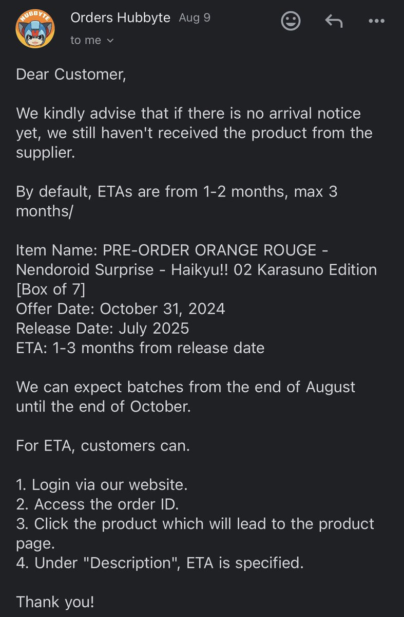 #krtsimis

— update ‼️

° haikyuu!! nationals arc (box of 8) arrived at my address, will be sending the shipping form to claimers tonight, once form is filled up will be shipping nendos on sat 🙇🏽‍♀️

° for the other nendos please see ss below 🙆🏽‍♀️