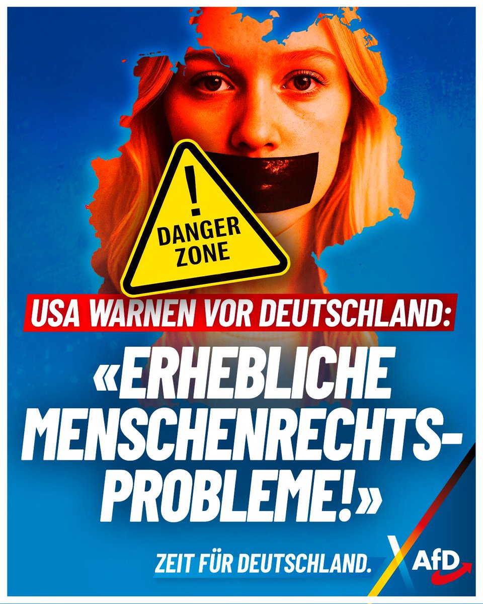 USA warnen vor "erheblichen Menschenrechtsproblemen" in Deutschland. Die Redefreiheit ist eingeschränkt und importierter Antisemitismus ist außer Kontrolle. Schluss damit! Wir stellen die Meinungsfreiheit wieder her und bekämpfen Antisemitismus mit rechtsstaatlicher Härte.