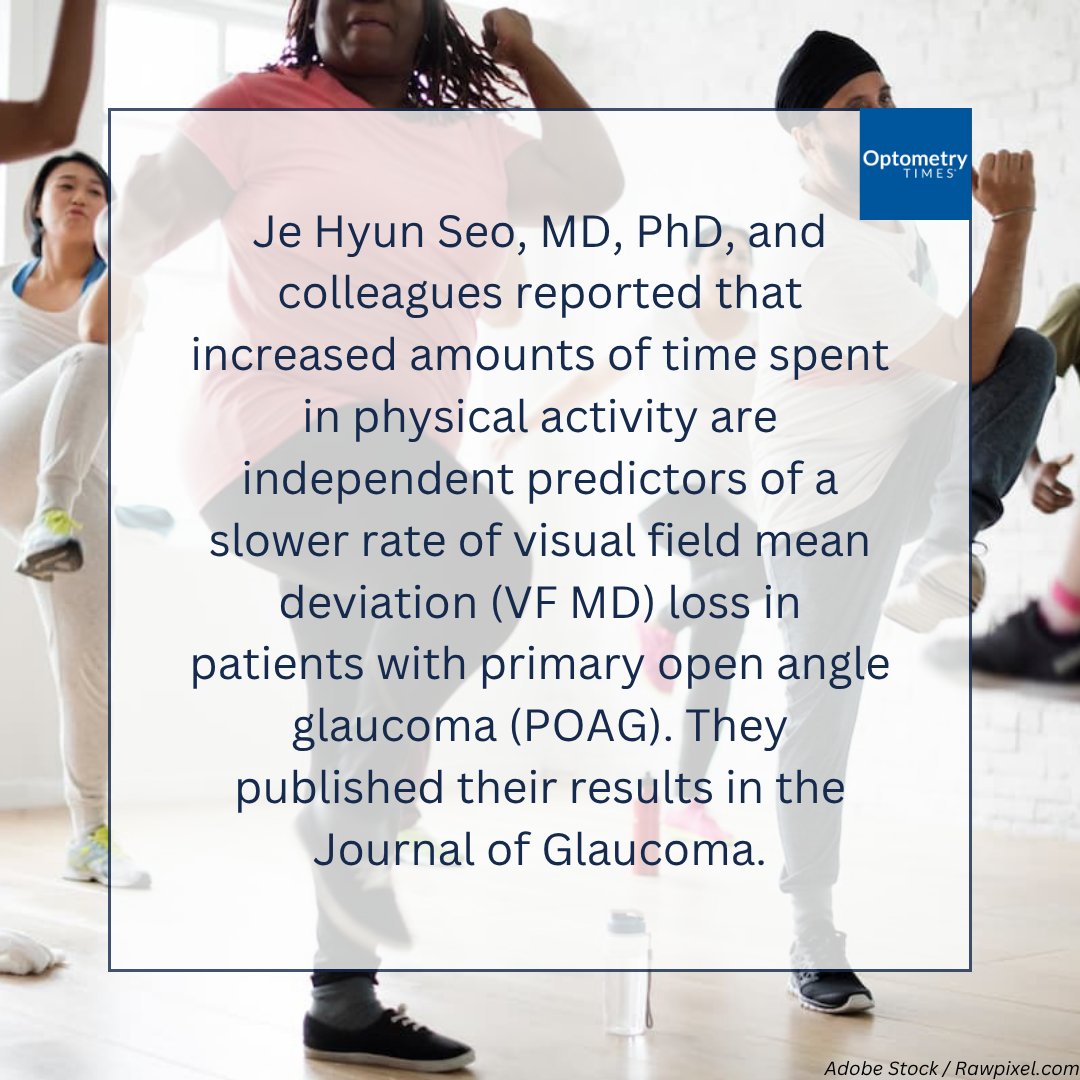 Je Hyun Seo, MD, PhD, and colleagues reported that increased amounts of time spent in physical activity are independent predictors of a slower rate of visual field mean deviation loss in patients with primary open angle glaucoma (POAG).

Read more: hubs.li/Q03C7Lcm0