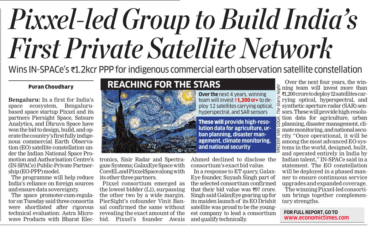 Missed sharing the print edition: 

Pixxel-group wins the bid by being the the lowest bidder! 
Read more details here 
economictimes.indiatimes.com/tech/startups/…