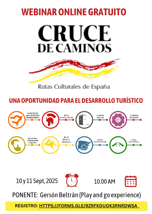Rutas Culturales de España lanza el webinar gratuito "Cruces de Caminos", una oportunidad para el desarrollo turístico local. Dirigido al sector privado, organizaciones y empresas turísticas y  al sector público
forms.gle/9zRFKDuqk3RNRd…