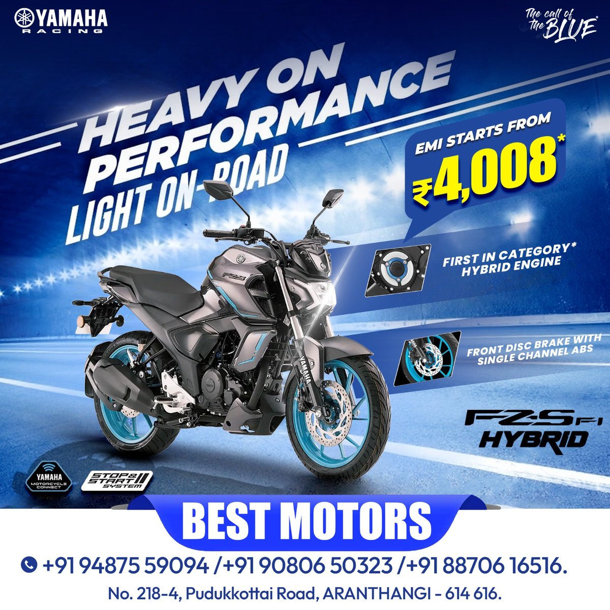 Best_Motors_Yam's tweet image. 🔥 Unleash the thrill with the Yamaha FZS-FI Hybrid! 🔥
📞 Call us today:
📲 +91 94875 59094 / +91 90806 50323 / +91 88706 16516

#YamahaFZSFI #HybridBike #CallOfTheBlue #BestMotors #YamahaRacing #RideWithPower #BikeLovers #AranthangiBikes