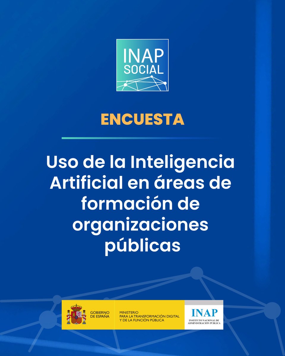 🚀 Desde #INAPSocial lanzamos encuesta sobre el uso de la IA en formación y gestión del conocimiento en el sector público

🔹4 bloques de preguntas
🔹Rápida de contestar
🔹100 % anónima

📢 Cuantas más respuestas, más fiables los resultados
 🔗 acortar.link/eab2GU