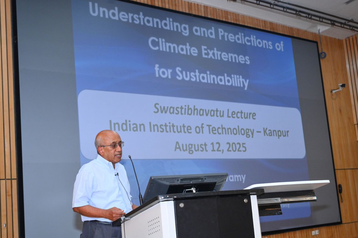 kss_iitk's tweet photo. @kss_iitk  hosted Prof. Ram Ramaswamy from @Princeton for the Swastibhavatu Lecture Series on Understanding and Predictions of Climate Extremes for Sustainability at @IITKanpur. He spoke on observed imbalances in the Earth's energy system caused by #GHG emissions and #aerosols.🌍 https://t.co/LTdEKVQil9