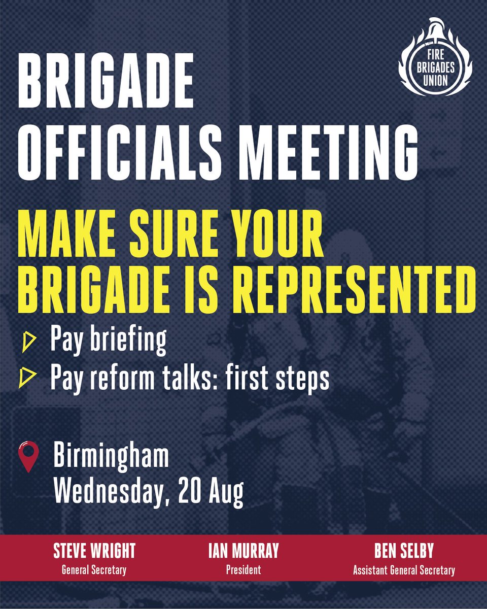 Two FBU officials from every brigade will be meeting next week for a briefing on pay and a chance to discuss next steps on reforming pay structure.  

Make sure your brigade is represented!