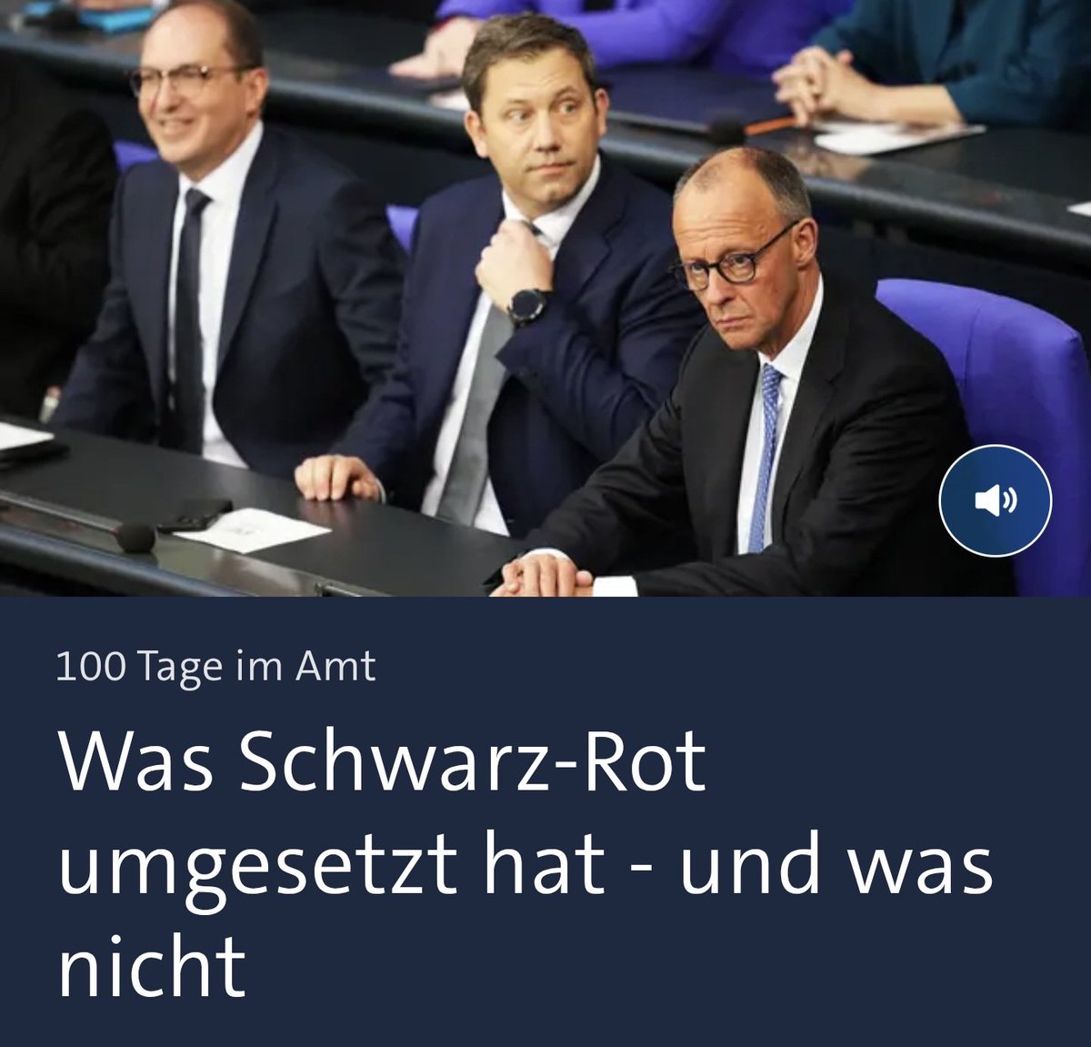 Schwer zu glauben, dass die überhaupt irgendetwas umgesetzt haben sollen 🤷🏼‍♀️

Laut Tagesschau umgesetzt:
- das Investitions-Sofortprogramm
- das Sondervermögen
- mehr Geld für die Verteidigung
- Migration 😂
- Außenpolitik

Laut Tagesschau nicht umgesetzt:
- Sparen
- Wirtschaft
-