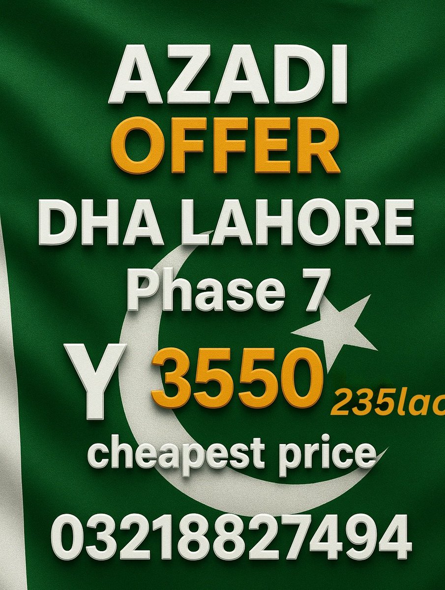 mbhmarkeeting's tweet image. 🇵🇰 آزادی آفر 🇵🇰
DHA Lahore – Phase 7 میں شاندار موقع!
📍 Y Block – 3550 | 1 Kanal Plot | Cheapest Price
💰 Demand: 235 Lac | بہترین لوکیشن – محدود وقت کی آفر!
📞 Contact: 0321-8827494
#AzadiOffer #DHALahore #Phase7 #3550 #OneKanal #CheapestPrice #MBHMarketing #LahoreProperty