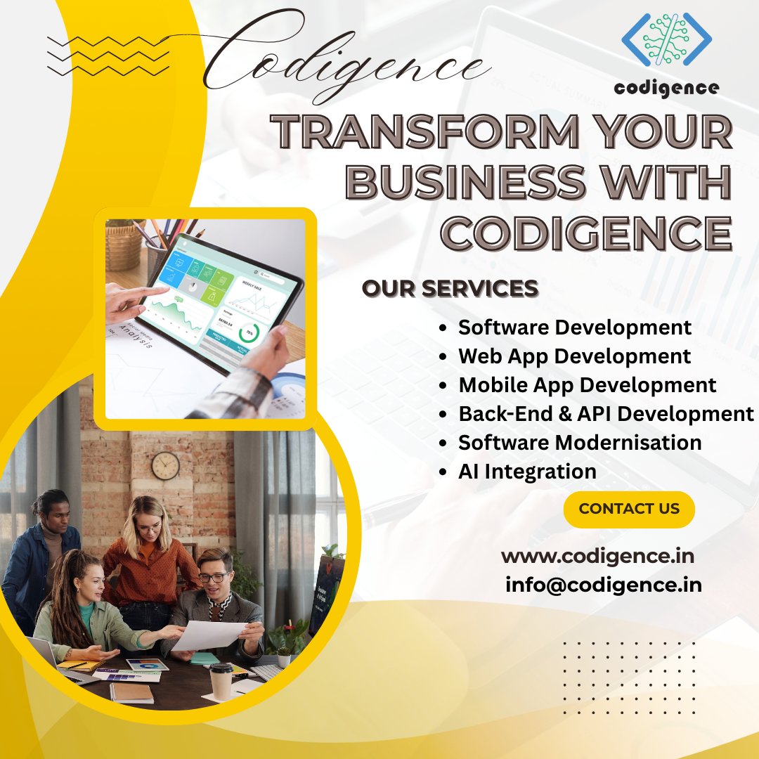 Codigence's tweet image. 🚀 Transform Your Business with Codigence 🌐

📞 Get in touch today!
🌍 Visit: codigence.in

#Codigence #SoftwareDevelopment #WebApps #MobileApps #APIDevelopment #SoftwareModernisation #AIIntegration #DigitalTransformation #BusinessGrowth