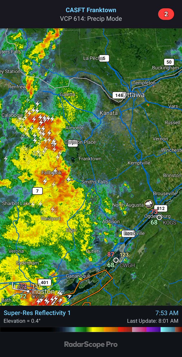 The last time I recorded any rain on my weather station in Winchester was around July 4-6th. That's about to change after over a month without precip.

Heavy showers and thunderstorms are making their way through Eastern Ontario this morning. We need more, but this is good!