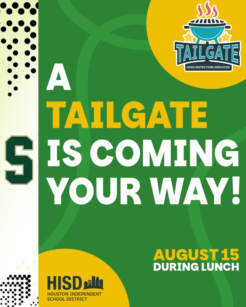 APOLLOS TAILGATING...this FRIDAY, #HISDNUTRITIONSERVICES is kicking off the start of the school year on our campus with a tailgate...great food, prizes, and fun during both lunches so get ready! #Sharpstown_HS