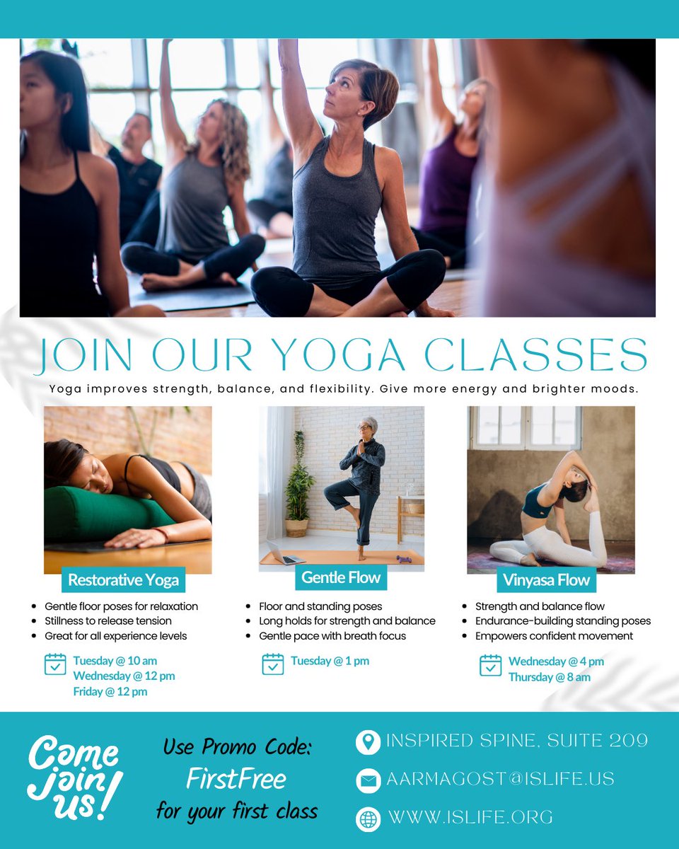 InspiredSpine's tweet image. Find your flow, calm your mind, and strengthen your body!

First class is FREE – just use promo code FirstFree when you sign up!

Reserve your spot now (link in Bio) → eventbrite.com/cc/essence-flo…

#YogaClasses #GentleYoga #VinyasaFlow #RestorativeYoga #burnsvillemn