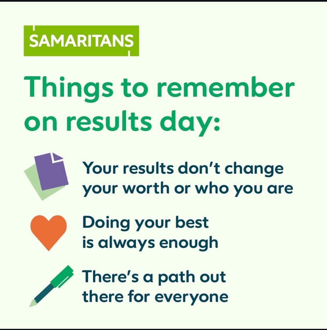 📣Parents, children and anyone supporting people who are waiting for results: if you are anxious, nervous, confident or worried about what happens next we are here to listen - grab a brew and give us a call ☎️ 116123 💚 #wecare #welisten