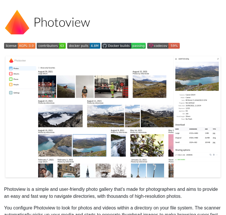 tom_doerr's tweet image. self‑hosted photo gallery with face recognition and raw support