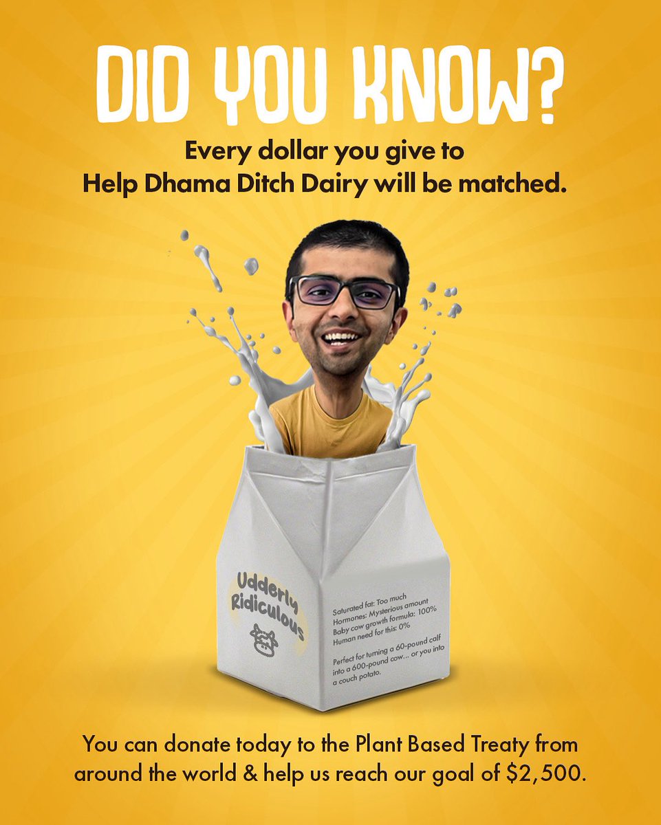 🥛💥 Double Your Impact for the Plant Based Treaty!

Every dollar you donate to help Dhama ditch dairy will be matched, meaning your gift goes twice as far to support the Plant Based Treaty’s fight for a plant-based future.

Let’s hit our goal together: plantbasedtreaty.org/dhama