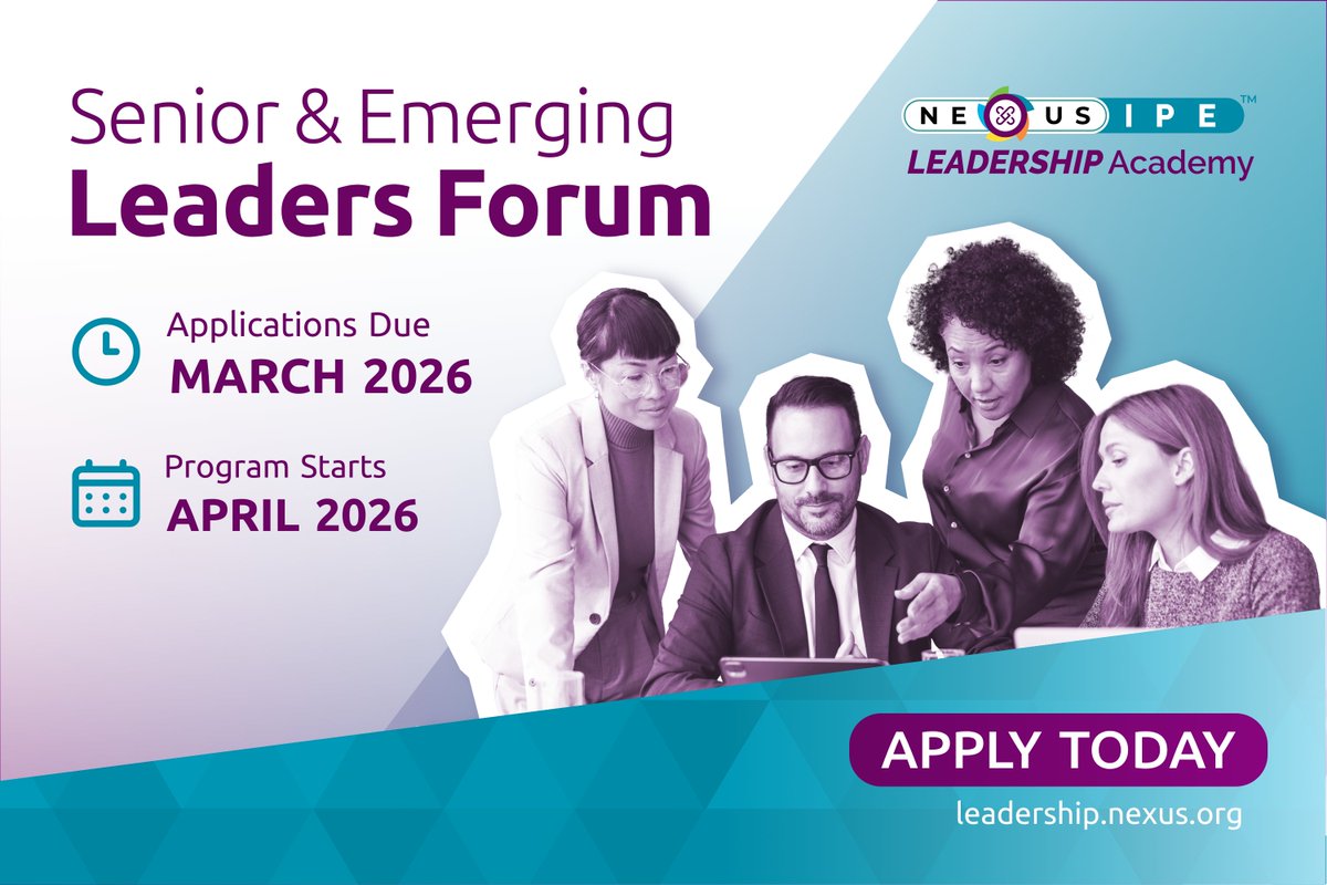 Applications now open for the 2025 Nexus Leadership Forum!
Are you leading change in health or education? This yearlong program offers coaching, retreats &amp; a capstone at #NexusSummit2025.
Apply by Sept 9: leadership.nexusipe.org/leadership-for… #IPE #leadership