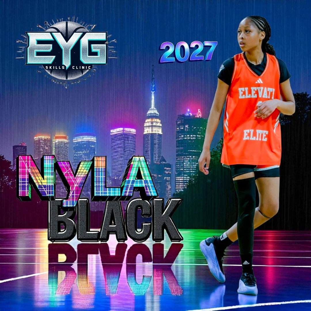 Excited to welcome 2027 G Nyla Black to the EYG clinic next month! Nyla holds double-digit offers &amp; has put herself on the map as one of the best shooters in her class. 

She will also be a counselor on Saturday! Can't wait to have Nyla at the clinic! Dont miss out! #whosnext⁉️
