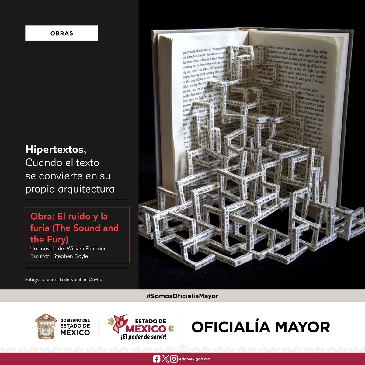 agem_mex's tweet photo. Las esculturas de libros del diseñador #StephenDoyle transforman #libros en cautivadores poemas visuales. Su serie, conocida como #Hipertextos, reconfigura el lenguaje impreso en forma escultórica, convirtiendo el contenido en significado y objeto.
#Obras
#AGEMÉX
#MásQueUnArchivo https://t.co/oAnfdseEUY