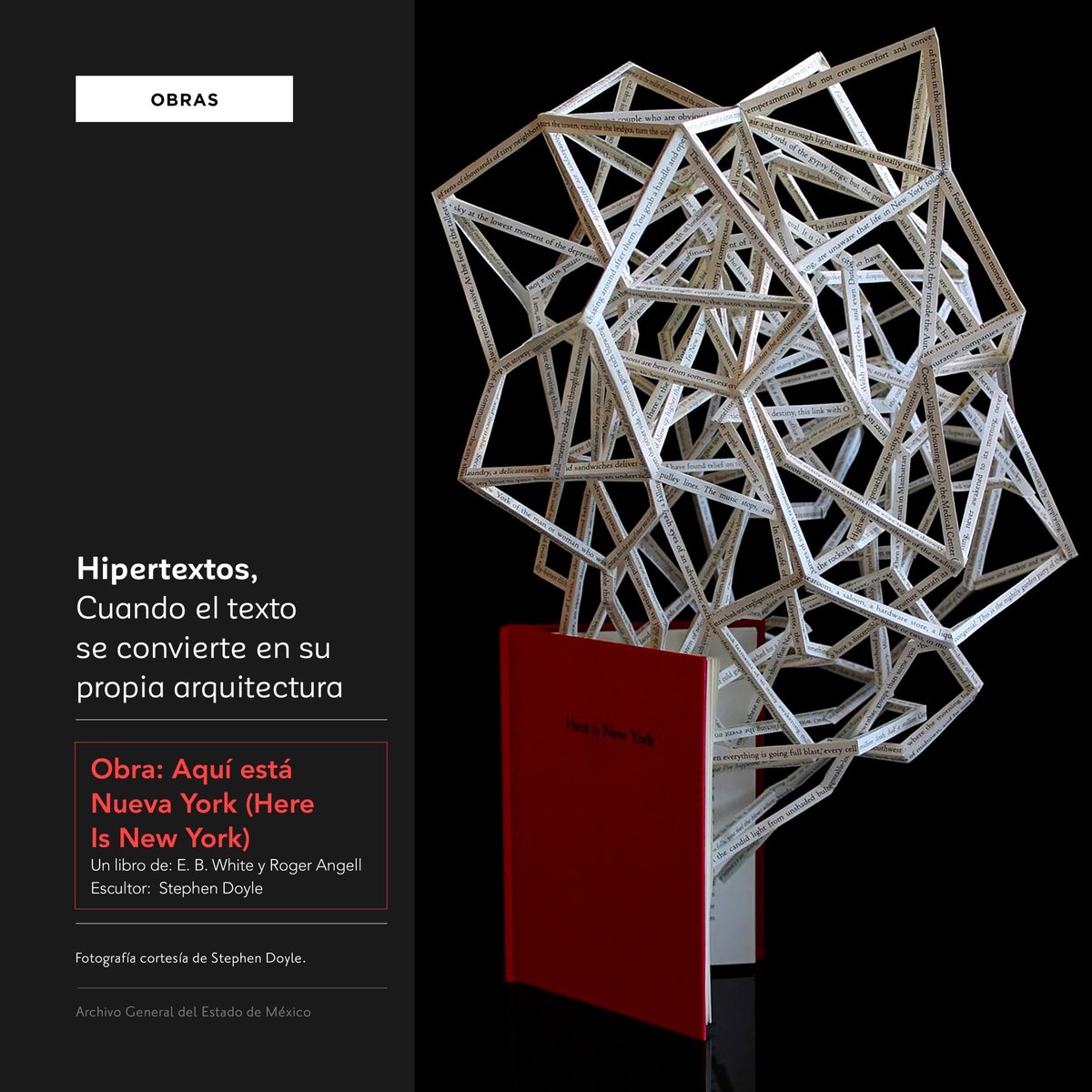 agem_mex's tweet photo. Las esculturas de libros del diseñador #StephenDoyle transforman #libros en cautivadores poemas visuales. Su serie, conocida como #Hipertextos, reconfigura el lenguaje impreso en forma escultórica, convirtiendo el contenido en significado y objeto.
#Obras
#AGEMÉX
#MásQueUnArchivo https://t.co/oAnfdseEUY