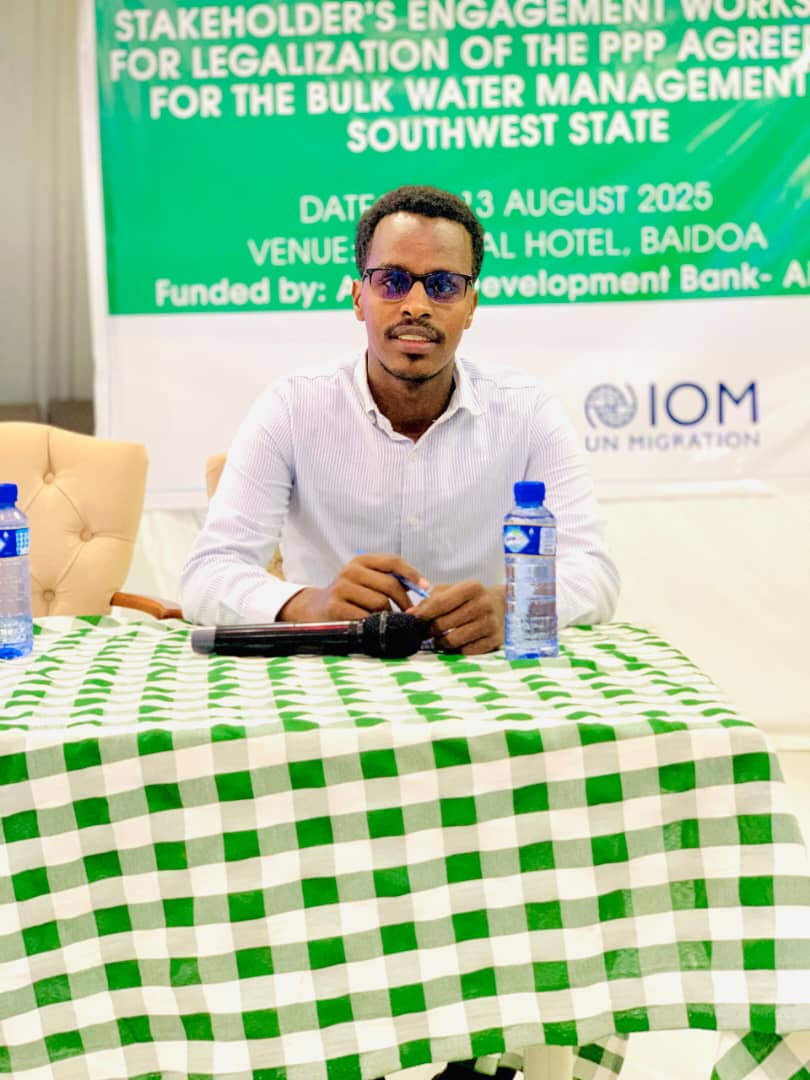 Sasdosom's tweet image. Our focal point, @MohamedAliMukhtar, joined the Stakeholders &amp;amp; Engagement Workshop on legalization of the PPP Agreement for Bulk Water Management in SW State (11–13 Aug 2025, Horyal Hotel, Baidoa). 💧

#WaterManagement #SWState #SASDOSOM #CommunityDevelopment