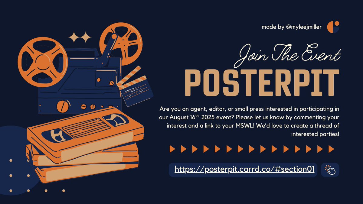 Hello #PosterPit people - specifically #litagents, #editors, and publishers!

If you know that you're participating in our event this Saturday the 16th, please let us know! We'd love to create a thread of interested parties and links to your MSWLS &lt;3