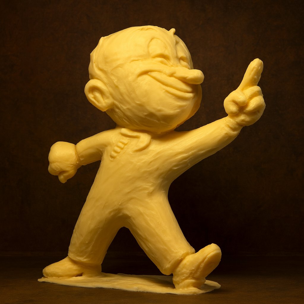 Kinze's tweet image. We can’t believe he’s all butter! We think the Kinze Man could butter up the crowd at the Iowa State Fair butter sculptures. What do you think? Could he churn his way into the lineup? #IowaStateFair #Kinze