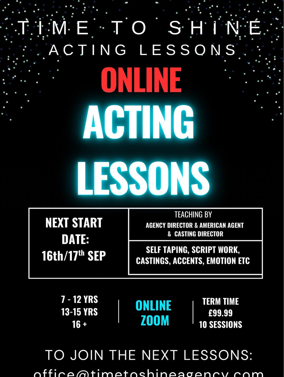 T2SStageScreen's tweet photo. If you are looking to learn and grow with your acting, these are the classes for you. We look at scripts, self taping, characterisation, welcome other industry VIP’s to the sessions and more. ALL WELCOME! BE SEEN… 
office@timetoshineagency.com
#job #learn #act #training #agency https://t.co/a9nvDmRLf6