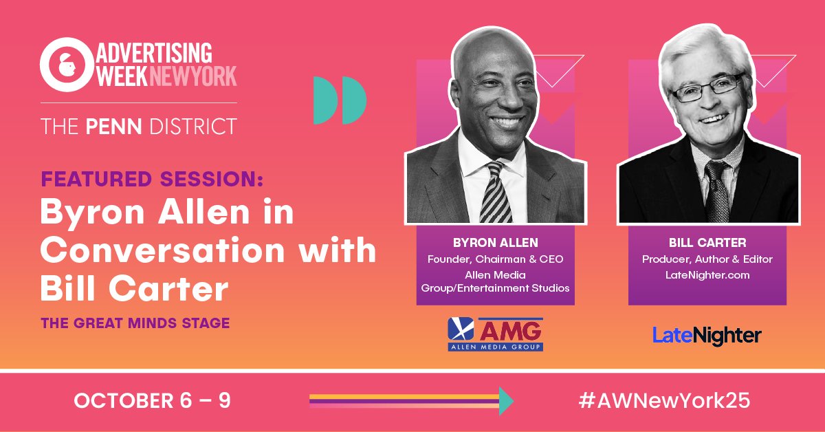 Live from AWNewYork: Byron Allen &amp; Bill Carter dive into late-night TV’s business, the shift in broadcast &amp; streaming and Byron’s bold HBCU Live Sports initiative.

Save 30% when you register by Aug 29: bit.ly/3HnQt4E

#THEPENNDISTRICT #AWNEWYORK25