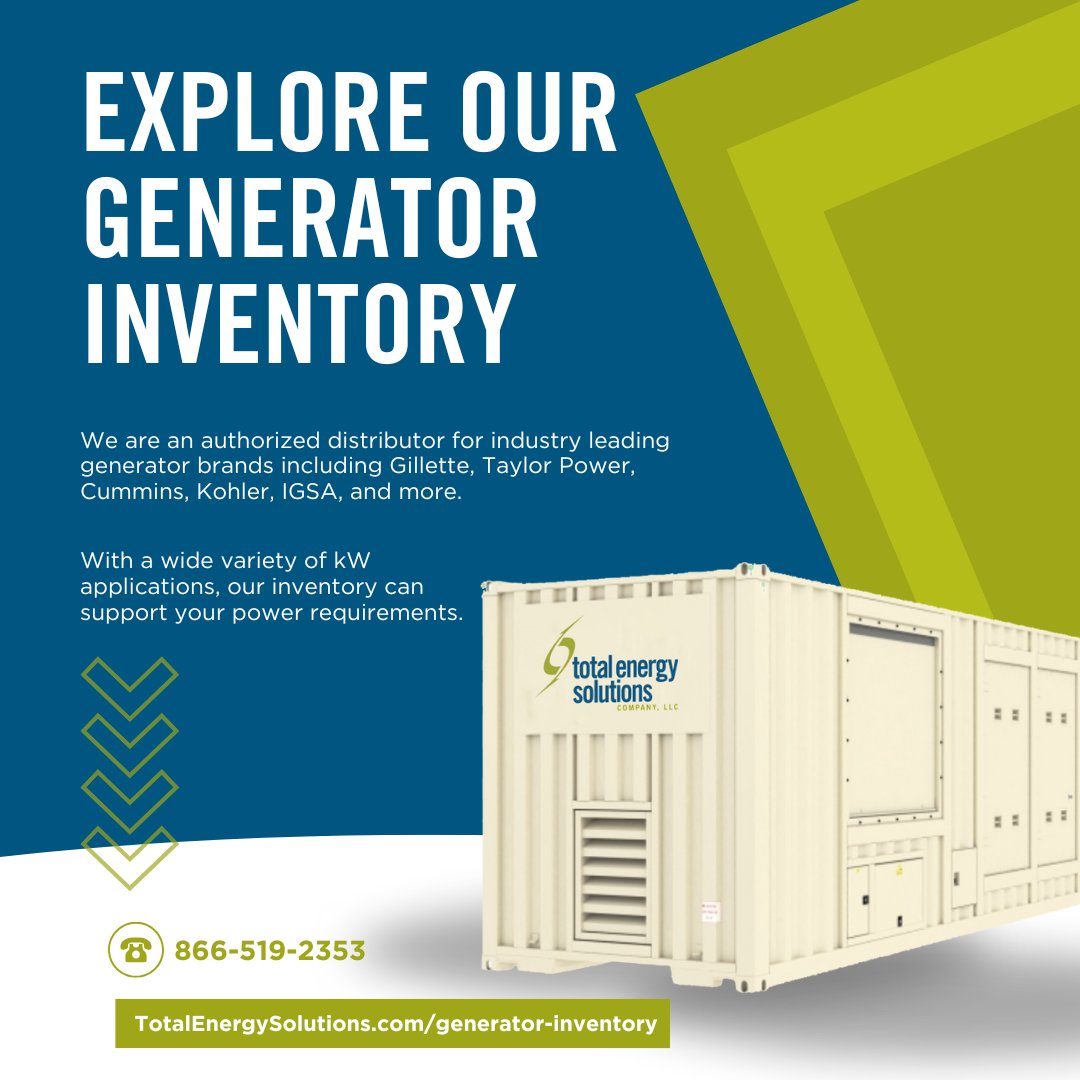 TtlNRGSolutions's tweet image. Proud to be an authorized distributor for top generator brands like Gillette, @TaylorPowerSys, @Cummins, Kohler, IGSA Power, and more.
Buy, rent, install, or service — we’ve got you covered.

🔗 Browse our inventory: TotalEnergySolutions.com/generator-inve…

#PowerPartners #GeneratorExperts