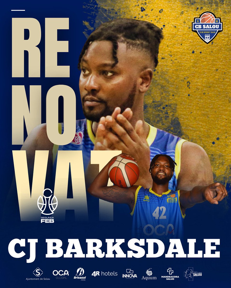 CbSalou's tweet photo. 📢 CJ Barksdale renovat
El nostre capità complirà 9 temporades al CBSalou 💛💙
Talent, lideratge i cor per seguir impulsant el projecte 🏀🔥
#CBSalou #SegonaFEB #Renovació #CJ42 https://t.co/ekyjZaZ73l