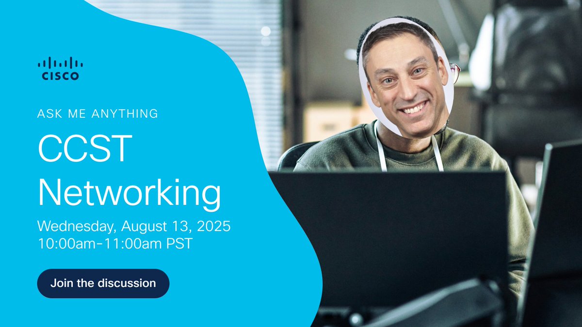 Patrick Gargano (@patrickgargano) on Twitter photo I'm live! Join the CCST Networking AMA on the <a href="/LearningatCisco/">Learn with Cisco</a> Learning Network site and ask me your questions!
learningnetwork.cisco.com/s/question/0D5… I'm live! Join the CCST Networking AMA on the <a href="/LearningatCisco/">Learn with Cisco</a> Learning Network site and ask me your questions!
learningnetwork.cisco.com/s/question/0D5…