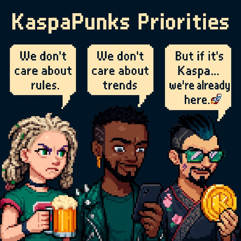 Kaspa_Punks's tweet image. 🚀 #KaspaPunks — not just #NFT s. They’re the soul of Kaspa.

🎨 Every Punk is built from 10 unique layers, each with multiple variations — hundreds of thousands of possible combinations.
But rarity isn’t just in traits… it’s in the perfect match between them.
🧿 From rare eyes