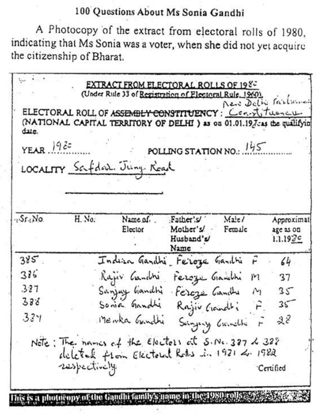 salah_shoaib's tweet photo. Just asking - how was possible? She became voter years before becoming Indian citizen? Can a foreign national cast vote? https://t.co/3vsh5eZciy
