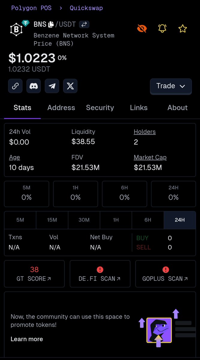 benzenenetwork's tweet photo. Missing $BTC at $1 was your first mistake. Missing $BNS at $1 will be your last.
https://t.co/kTrh7xa12f
@GeckoTerminal 
@dexview 
#cryptocurrency 
#BNS https://t.co/zFf467FR81