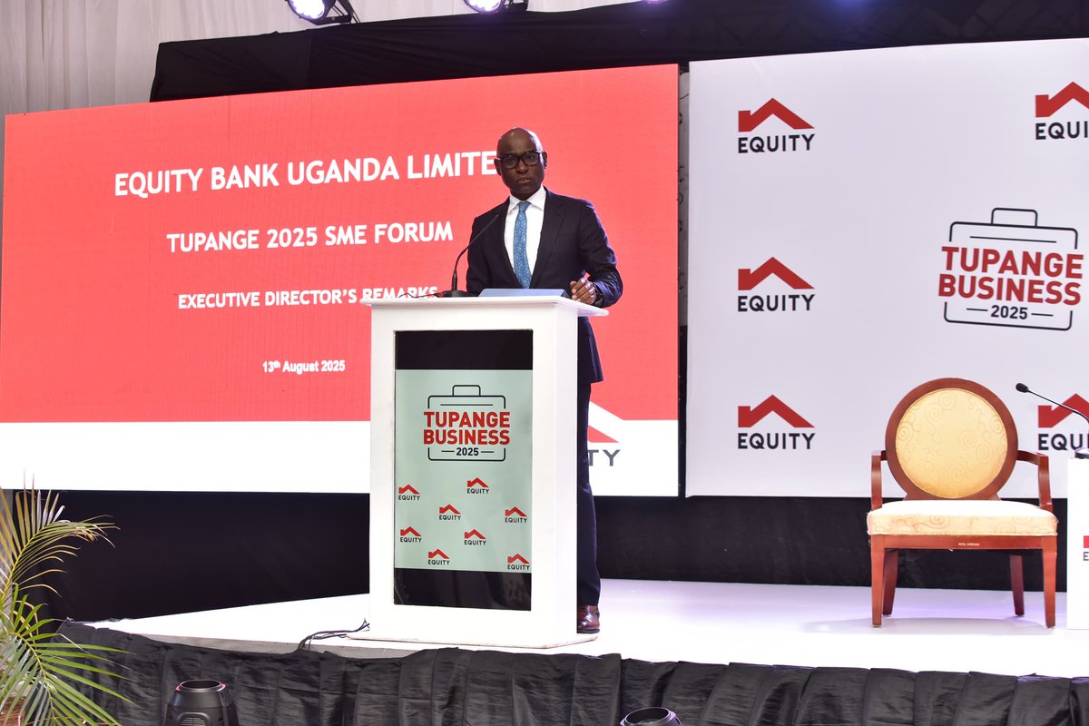 UgEquityBank's tweet photo. He reaffirmed Equity Bank’s commitment to SME success, pointing to four layers of accountability, faster guarantees, tailored financing, and youth empowerment programs, ensuring businesses have the tools and support to thrive and scale.  

#TupangeBusinessNeEquity 
#EquityBankUganda