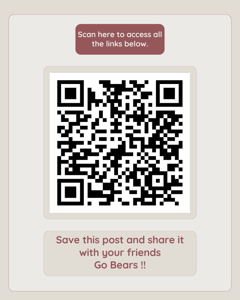 mostatedosa's tweet photo. Hi Bears!!Scan the QR code to access all the helpful information you need to know .Everything you need is in one place! Tag your friends, save this post for later, and drop a “Go Bears!!” in the comments if you’re ready for an amazing semester. https://t.co/zizpLYNNvh