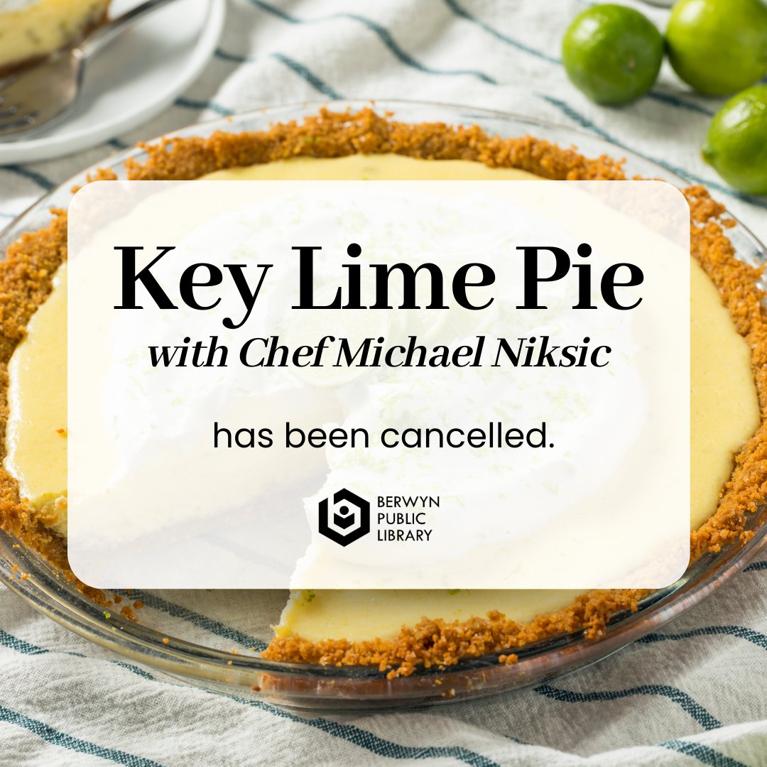 Due to some unforeseen circumstances, Key Lime Pie with Chef Michael is cancelled. We apologize for any inconvenience this may have caused.
.
Stay tuned for updates on future cooking programs! #BPLibrary