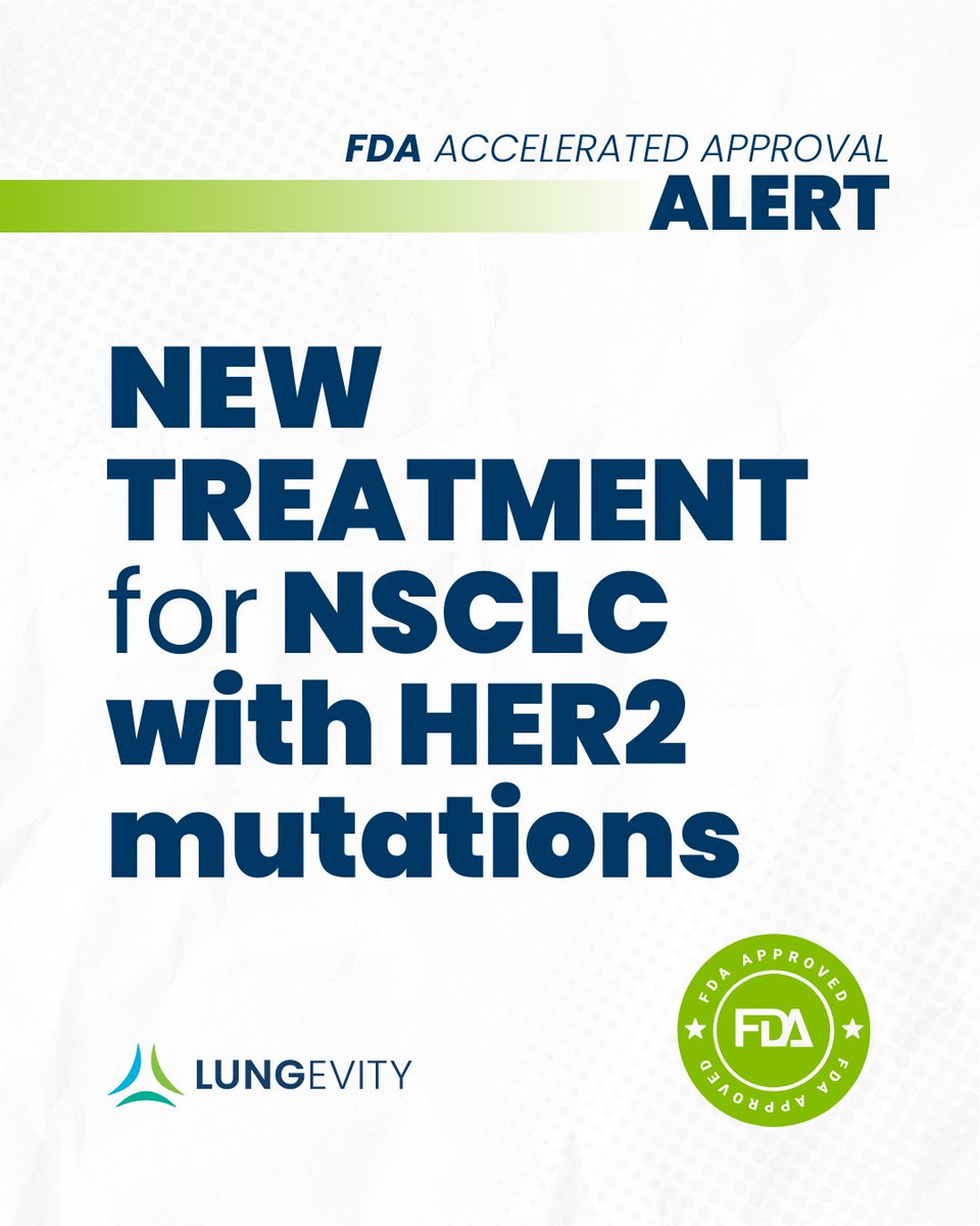 LUNGevity's tweet image. FDA approval alert! 

On August 8, 2025, the US FDA granted accelerated approval to zongertinib for adults with previously treated unresectable or metastatic non-squamous NSCLC whose tumors have HER2 (ERBB2) mutations.  

Learn more here: nsclc.lungevity.org/first-oral-tar…