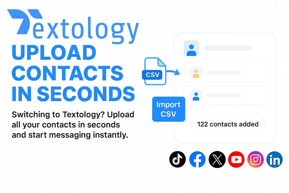 textologyhub's tweet image. Import. Sync. Message. 📥
With Textology, upload all your contacts in seconds and start sending messages instantly.
#Textology #ContactUpload #BusinessMessaging #MarketingAutomation
