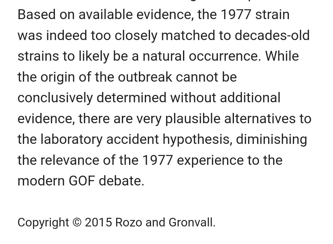 The Taubenberger/Gronvall perspective on the 1977 H1N1 leak makes me feel sick. It was the deadliest accident in history until the leak of COVID-19. 

Their position is essentially "there is overwhelming evidence it was a lab leak, but let's not call it a lab leak. The science