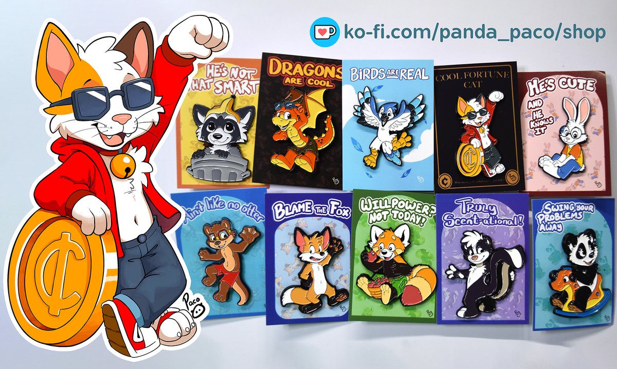 Cool Fortune Cat and Ohter Cute Critter Pins

New re-stock of enamel pins is available on my online Ko-Fi shop

ko-fi.com/panda_paco

·$12 usd each
·10 different designs
·You can also add a physical copy of the Art &amp; Biro comic on same shipment
·Worldwide shipping available