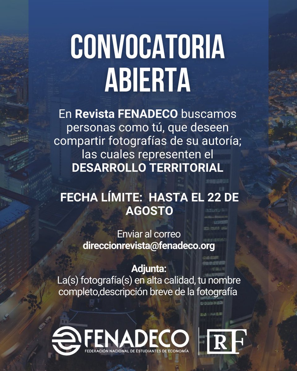 Te invitamos a participar en la convocatoria de fotografías para la siguiente edición de nuestra revista.

Esperamos recibir fotografías entorno a la temática de DESARROLLO TERRITORIAL.

Anímate a participar y déjanos ver el mundo a través de tu lente 📸📸