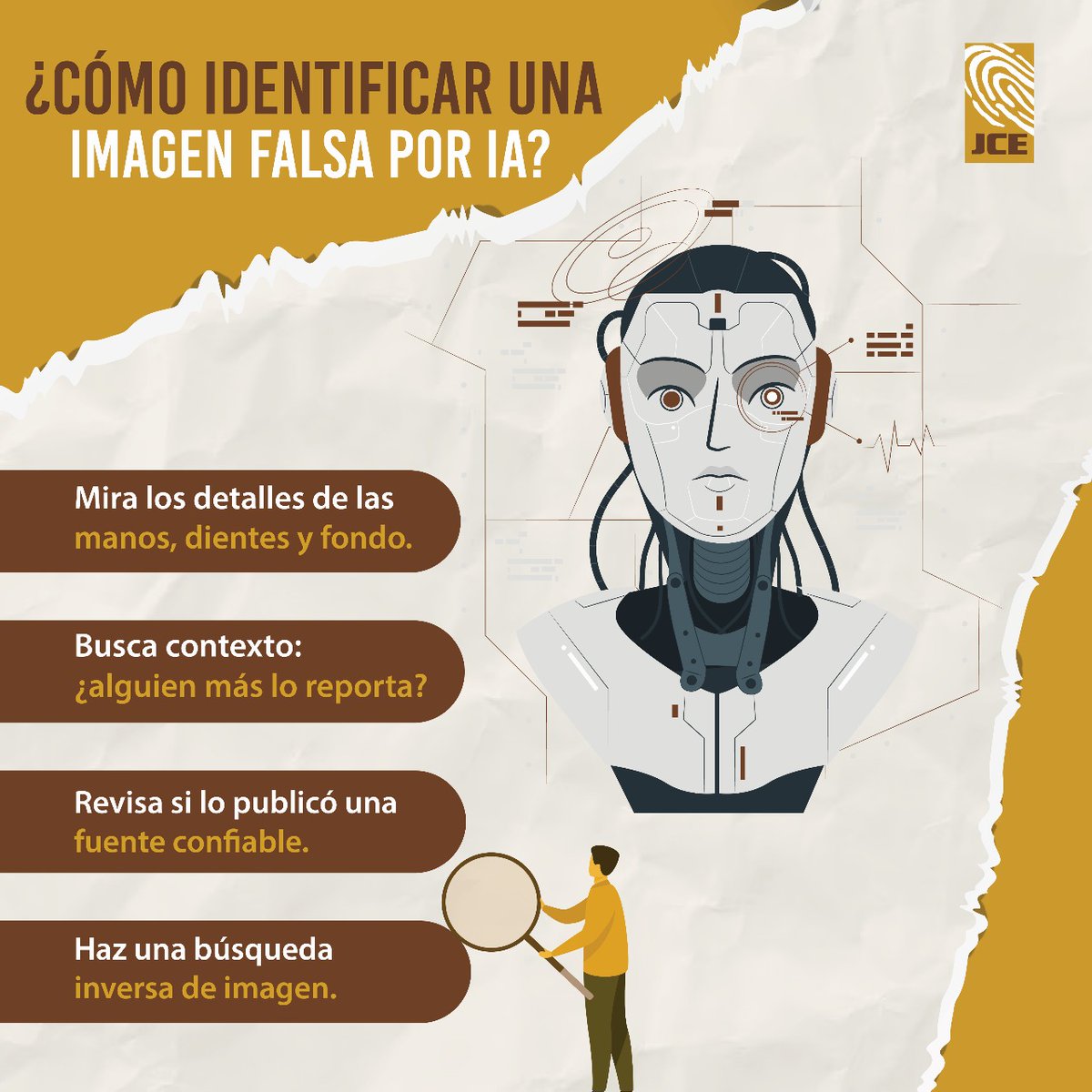 📲 La tecnología avanza. La mentira también.

No todo lo que ves es real. Hoy, una imagen puede ser creada en segundos con inteligencia artificial, y muchas veces se utiliza para engañar o manipular la opinión pública.

🛑 Antes de compartir, verifica. La desinformación también
