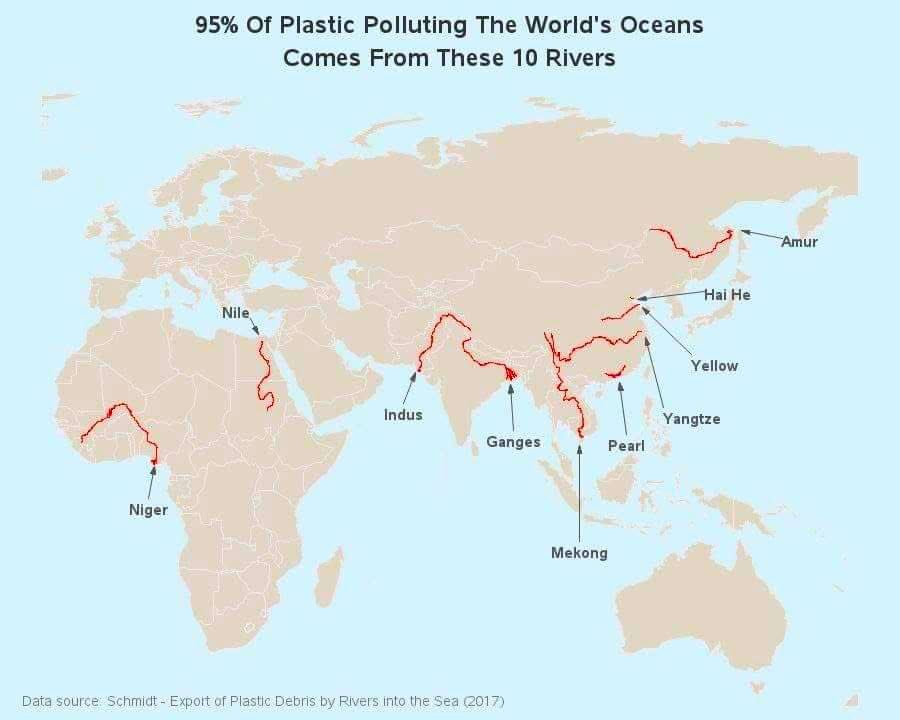 95% of the plastic waste that pollutes the world's oceans comes from these 10 rivers.