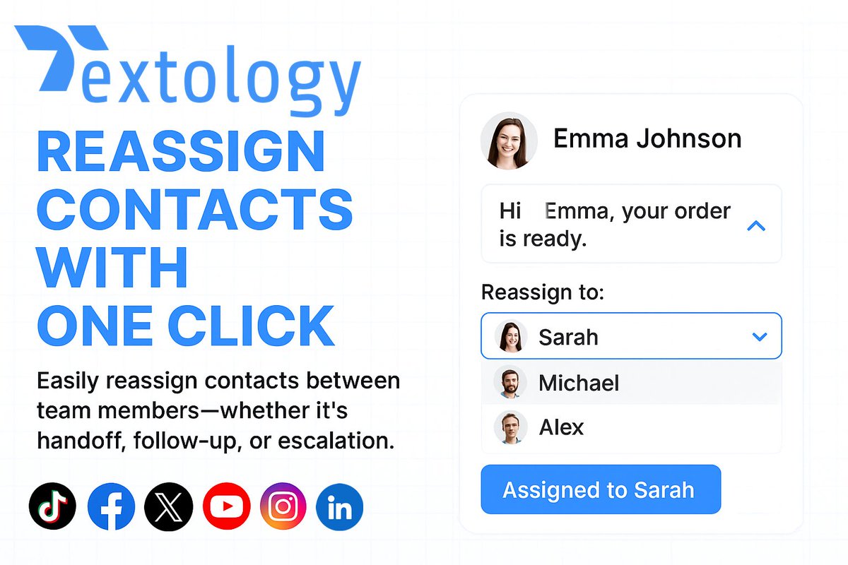 textologyhub's tweet image. Handoff in one click. Textology lets you reassign contacts instantly—keeping your team &amp;amp; customers in sync.
#Textology #ContactManagement #CustomerServiceTools #BusinessMessaging #SalesTools #TeamCollaboration #WorkloadManagement #CustomerSuccess #HandoffMadeEasy #CRMFeatures