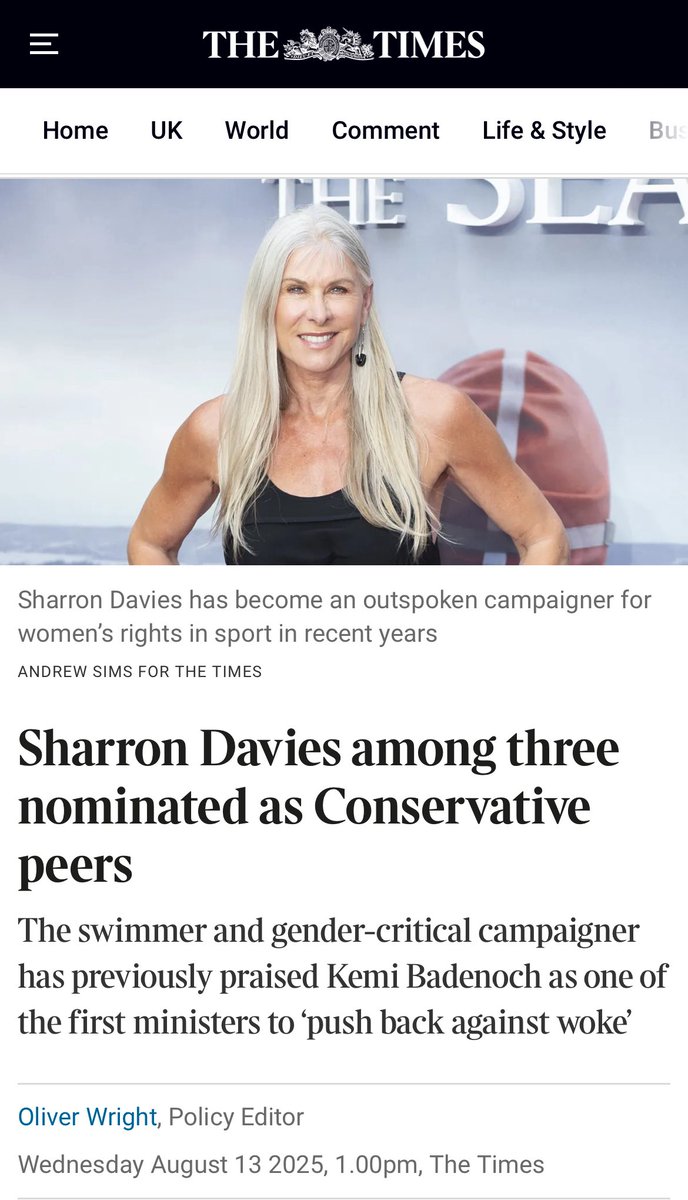 Women's Rights Network - WRN (@womensrightsnet) on Twitter photo Congratulations to <a href="/sharrond62/">Sharron Davies MBE</a> nominated as a life peer. Sharron is a fearless campaigner for women’s sport. A well deserved honour. 👏🏻 Congratulations to <a href="/sharrond62/">Sharron Davies MBE</a> nominated as a life peer. Sharron is a fearless campaigner for women’s sport. A well deserved honour. 👏🏻